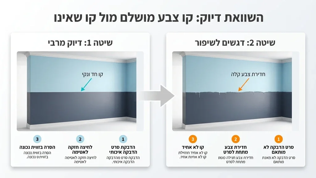 נוצר על ידי מודל בינה מלאכותית Gemini Pro קיר הצבוע בשני גוונים עם קו הפרדה מדויק