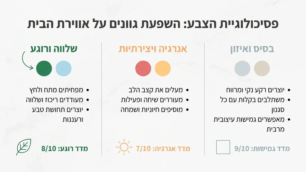 סלון מעוצב עם קירות בגוונים מרגיעים המדגישים את השפעת הצבע על החלל