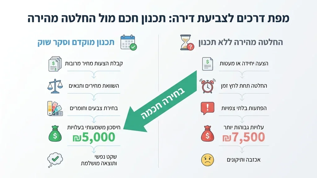 השוואת הצעות מחיר ובחירת גוונים לצביעת הדירה